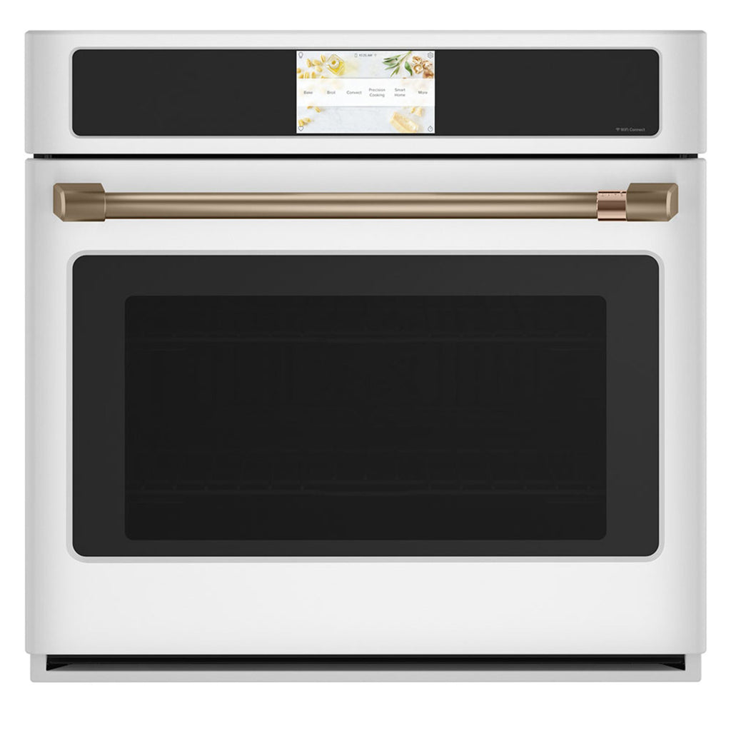 30" Built-In Convection Single Wall Oven with No-Preheat Air Fry in Matte White with Brushed Bronze hardware