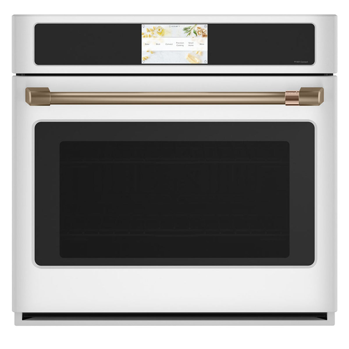 30" Built-In Convection Single Wall Oven with No-Preheat Air Fry in Matte White with Brushed Bronze hardware