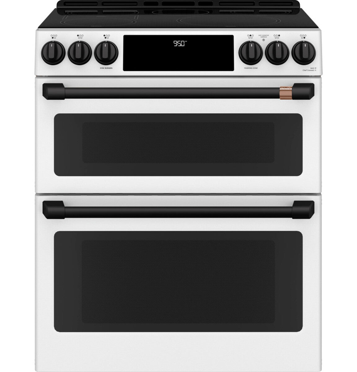 30" Induction Range with Double Oven and No-Preheat Air Fry in Matte White with Flat Black hardware