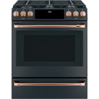 30" Slide-In Dual-Fuel Range with No-Preheat Air Fry in Matte Black with Brushed Copper hardware