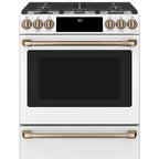 30" Slide-In Dual-Fuel Range with No-Preheat Air Fry in Matte White with Brushed Bronze hardware