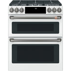 30" Double Oven Gas Range with No-Preheat Air Fry in Matte White with Brushed Black hardware