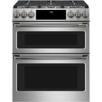 30" Double Oven Gas Range with No-Preheat Air Fry in Stainless Steel with Brushed Black hardware