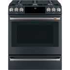 30" Slide-In Gas Range with Convection and No-Preheat Air Fry in Matte Black with Brushed Black hardware