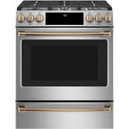 30" Slide-In Gas Range with Convection and No-Preheat Air Fry in Stainless Steel with Brushed Bronze hardware