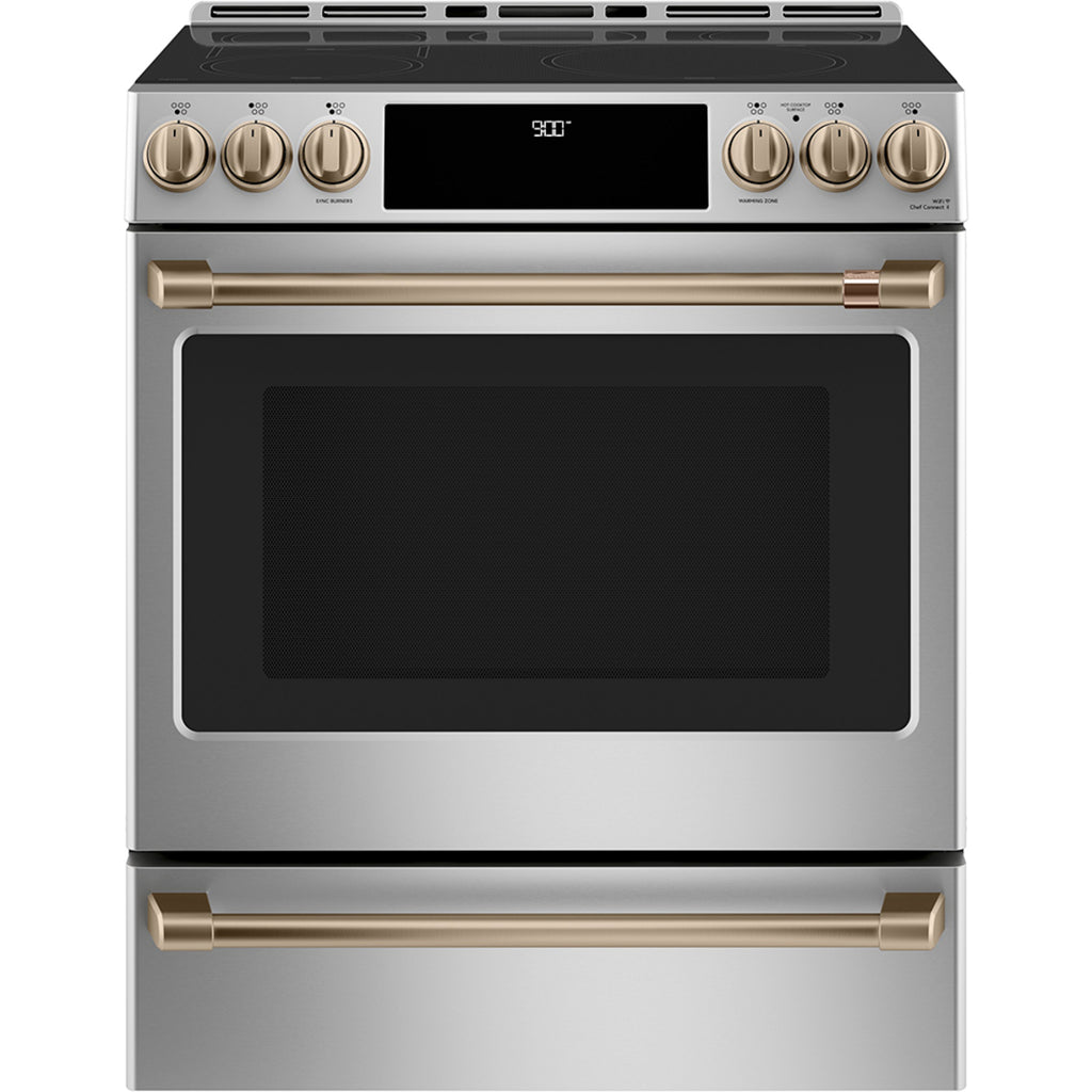 30" Induction Range with Warming Drawer and No-Preheat Air Fry in Stainless Steel with Brushed Bronze hardware