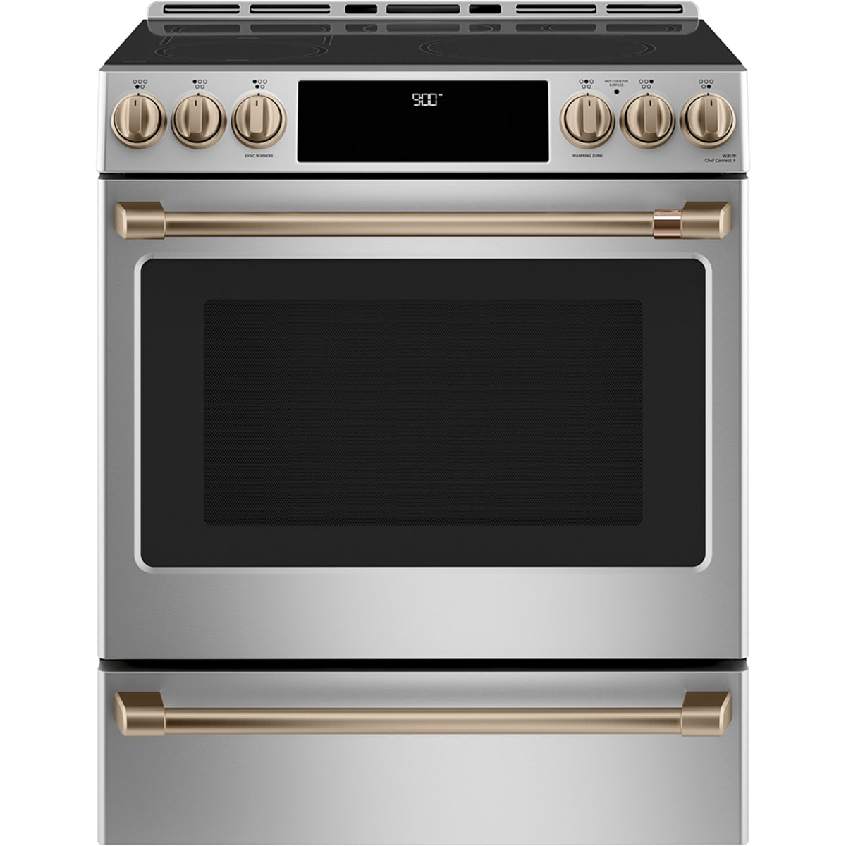 30" Induction Range with Warming Drawer and No-Preheat Air Fry in Stainless Steel with Brushed Bronze hardware
