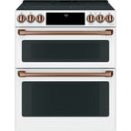 30" Slide-In Radiant Double Oven Range with No-Preheat Air Fry in Matte White with Brushed Copper hardware