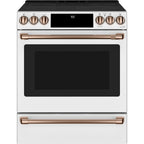 30" Slide-In Radiant Range with No-Preheat Air Fry in Matte White with Brushed Copper hardware