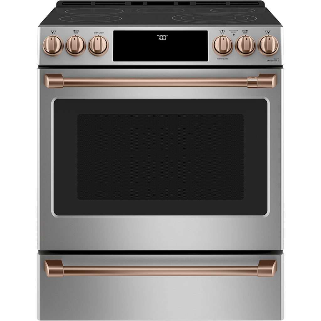 30" Slide-In Radiant Range with No-Preheat Air Fry in Stainless Steel with Brushed Copper hardware
