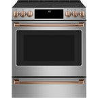 30" Slide-In Radiant Range with No-Preheat Air Fry in Stainless Steel with Brushed Copper hardware
