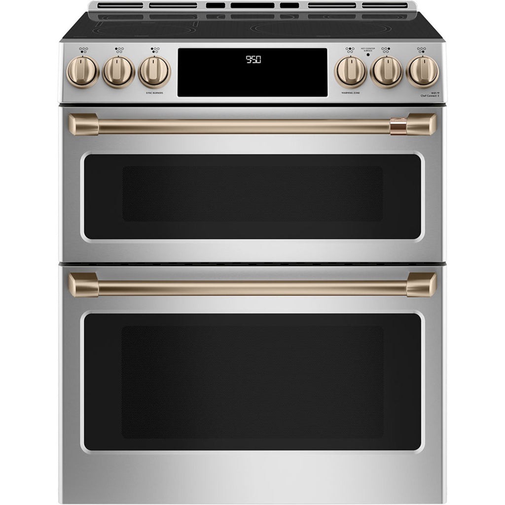 30" Induction Range with Double Oven and No-Preheat Air Fry in Stainless Steel with Brushed Bronze hardware