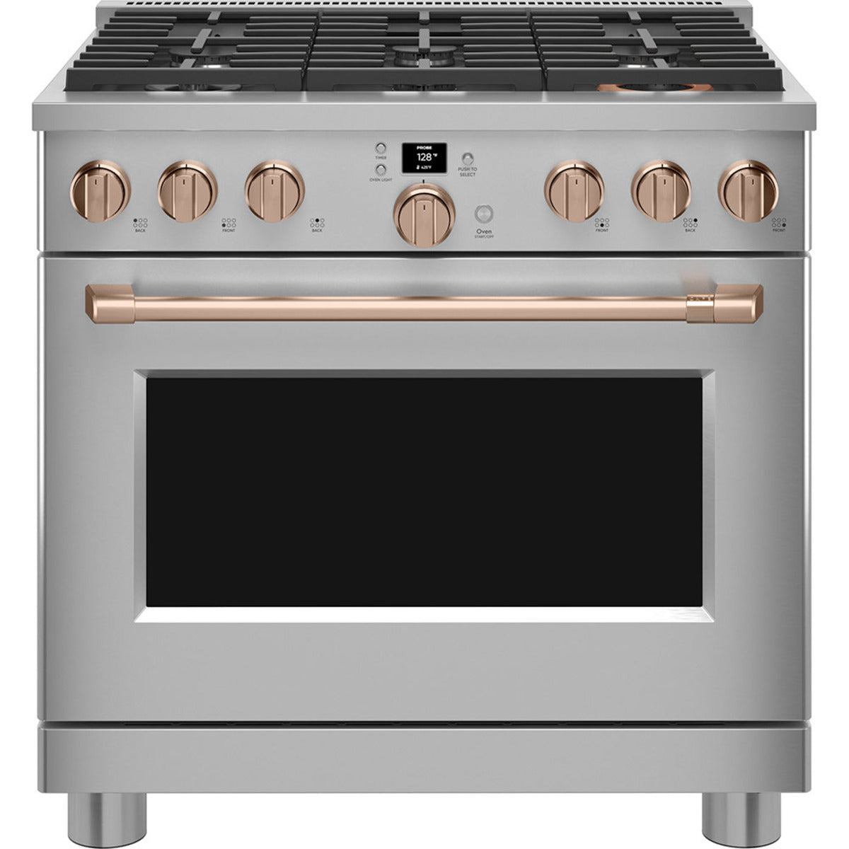 36" Smart All-Gas Commercial-Style Range with No-Preheat Air Fry in Stainless Steel with Brushed Copper hardware