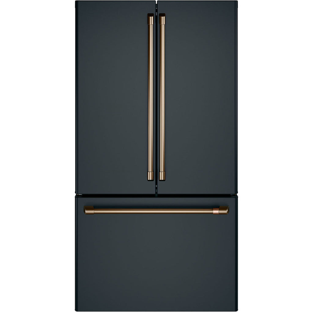 23.1 Cu. Ft. Counter-Depth French-Door Refrigerator in Matte Black with Brushed Bronze hardware