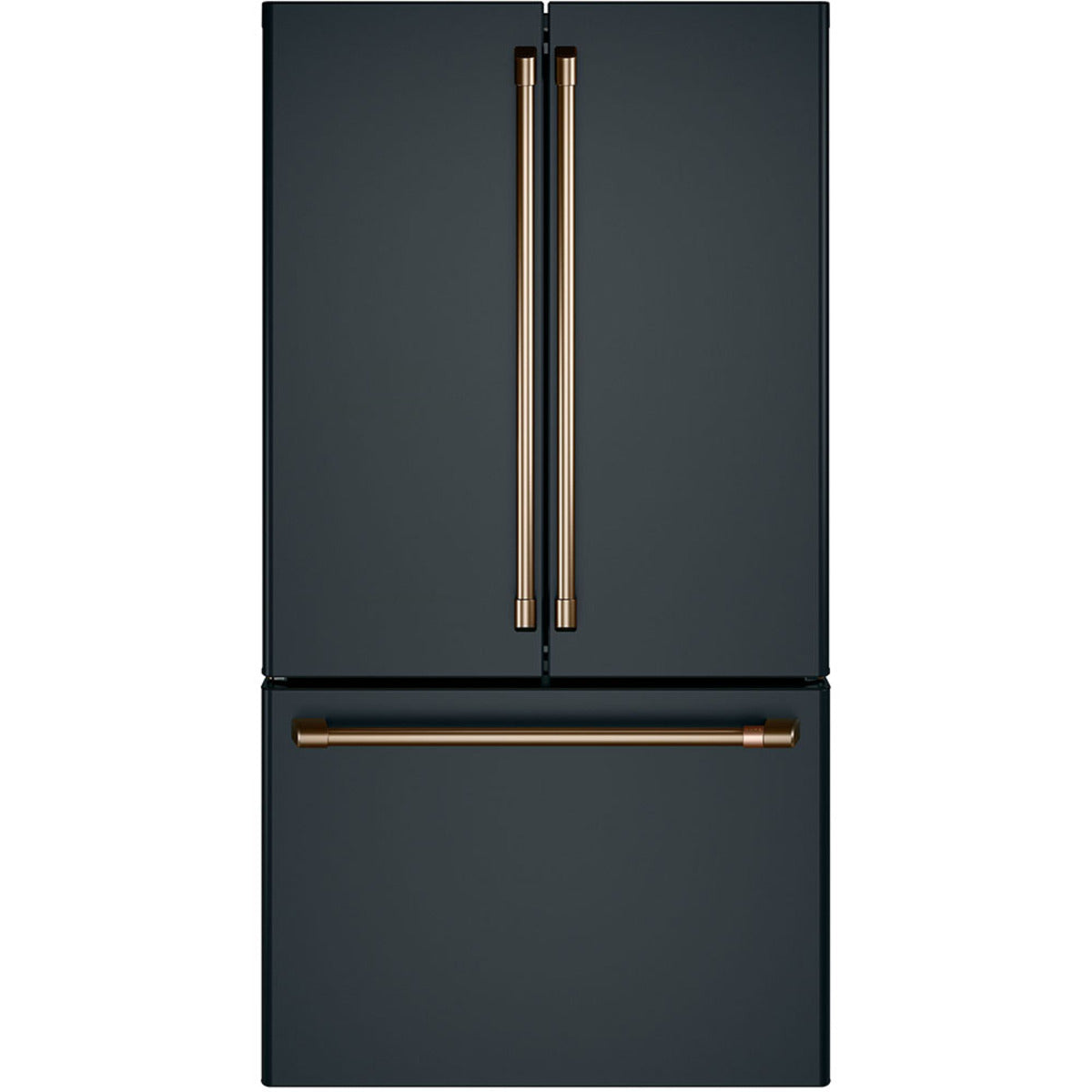 23.1 Cu. Ft. Counter-Depth French-Door Refrigerator in Matte Black with Brushed Bronze hardware