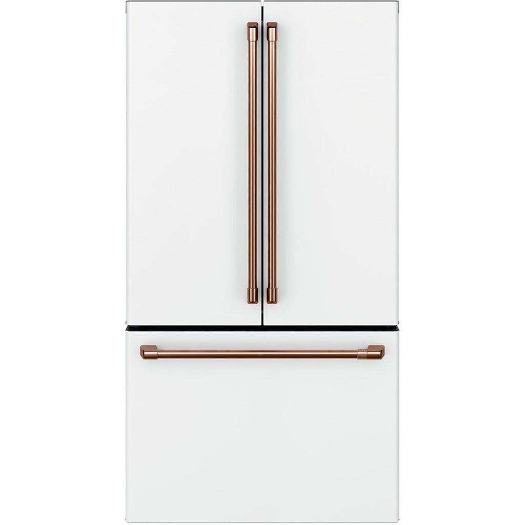 23.1 Cu. Ft. Counter-Depth French-Door Refrigerator in Matte White with Brushed Copper hardware