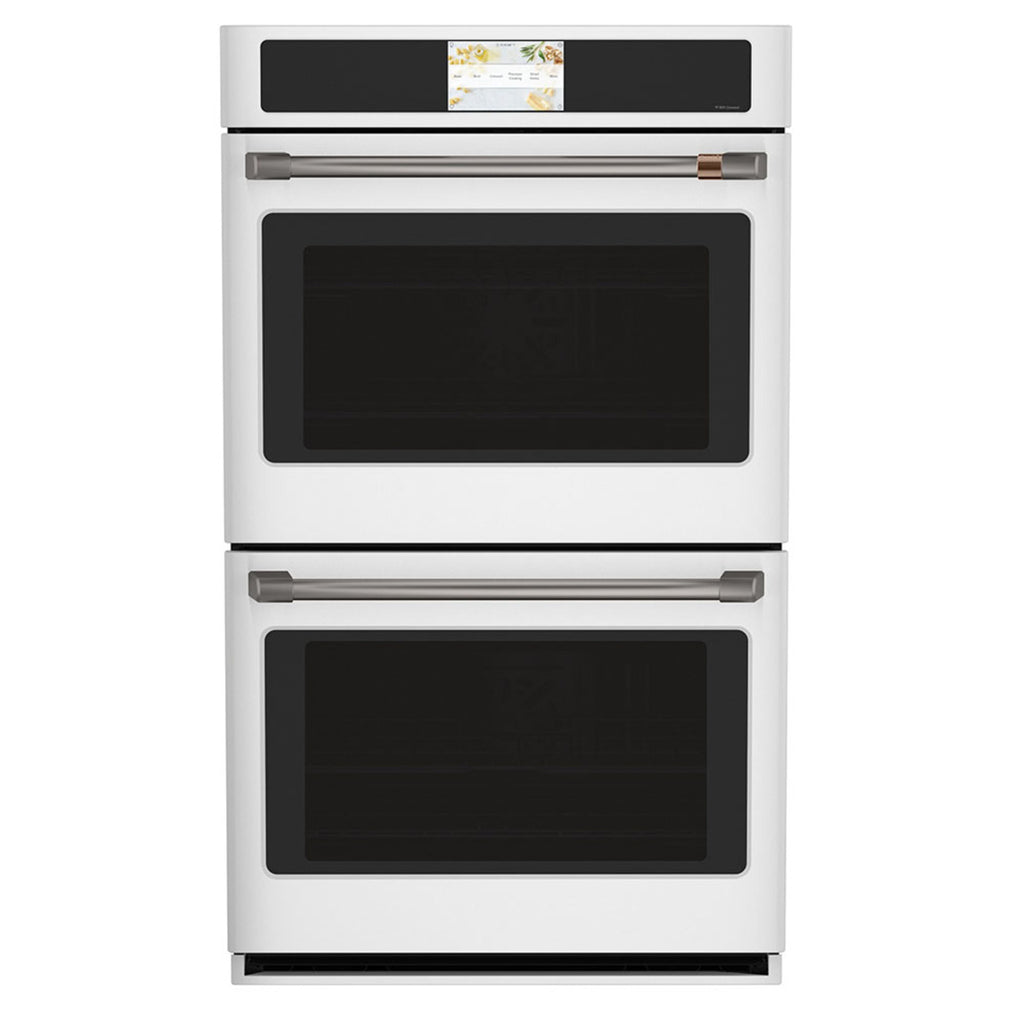 30" Built-In Convection Double Wall Oven in Matte White with Brushed Black hardware