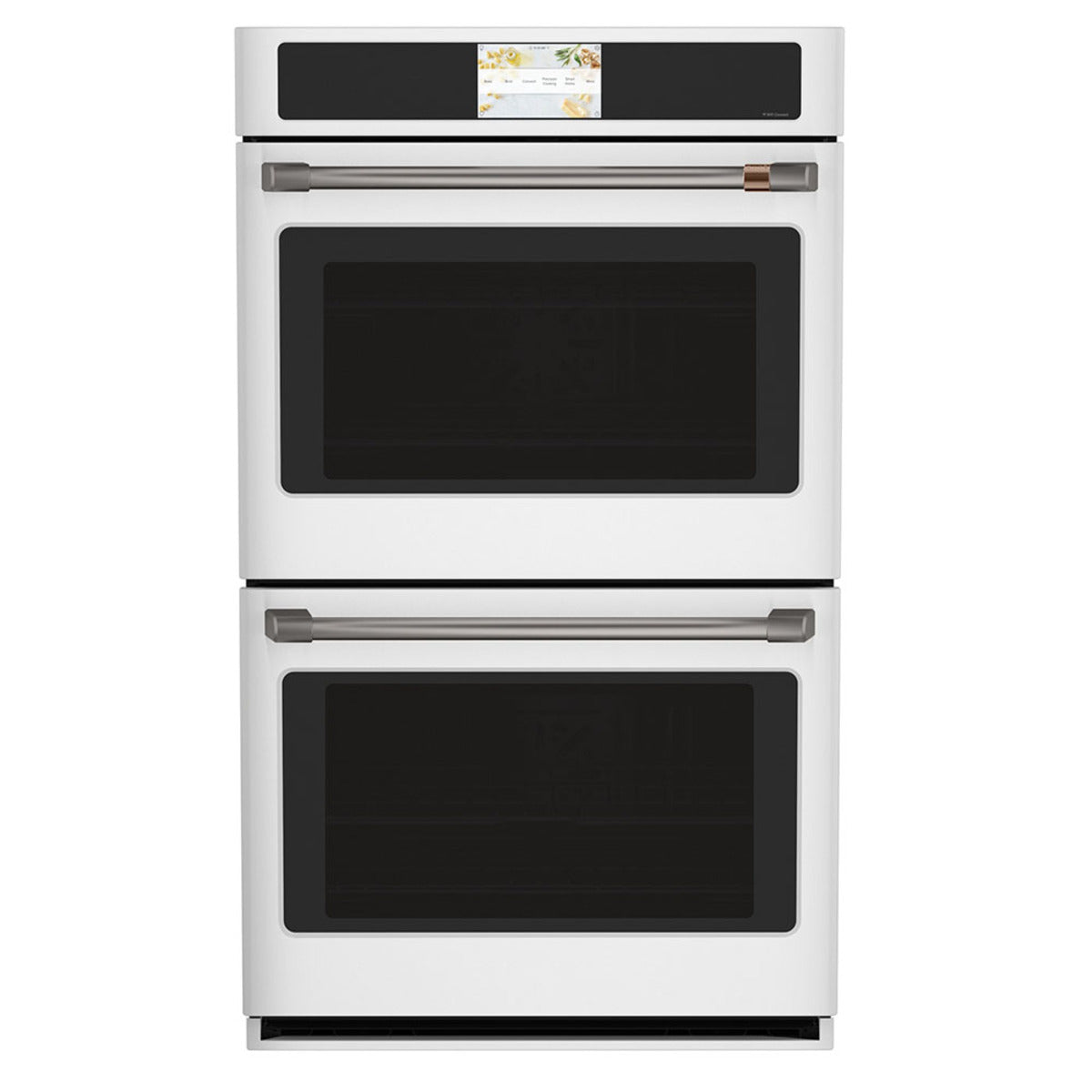 30" Built-In Convection Double Wall Oven in Matte White with Brushed Black hardware