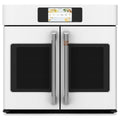 30" Built-In French-Door Single Convection Wall Oven in Matte White with Brushed Stainless hardware