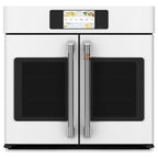 30" Built-In French-Door Single Convection Wall Oven in Matte White with Brushed Stainless hardware