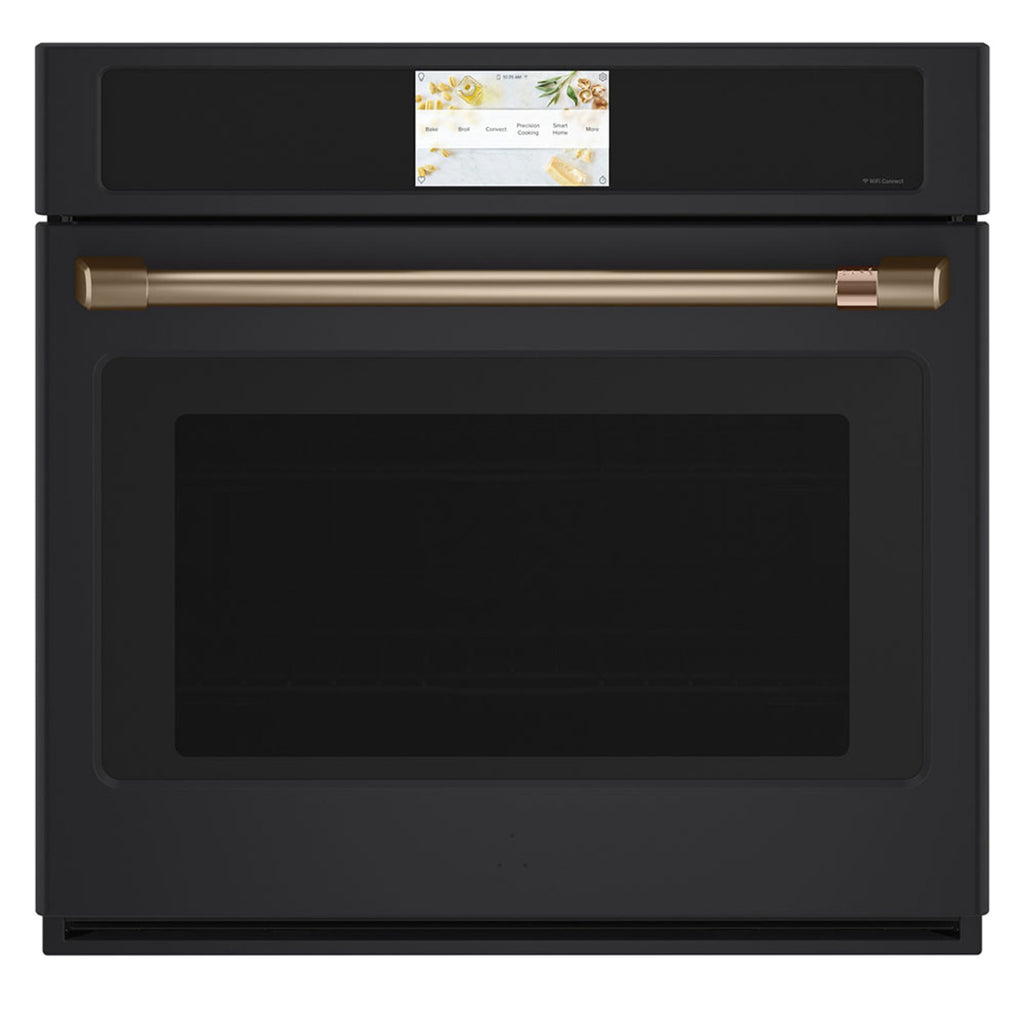 30" Built-In Convection Single Wall Oven with No-Preheat Air Fry in Matte Black with Brushed Bronze hardware