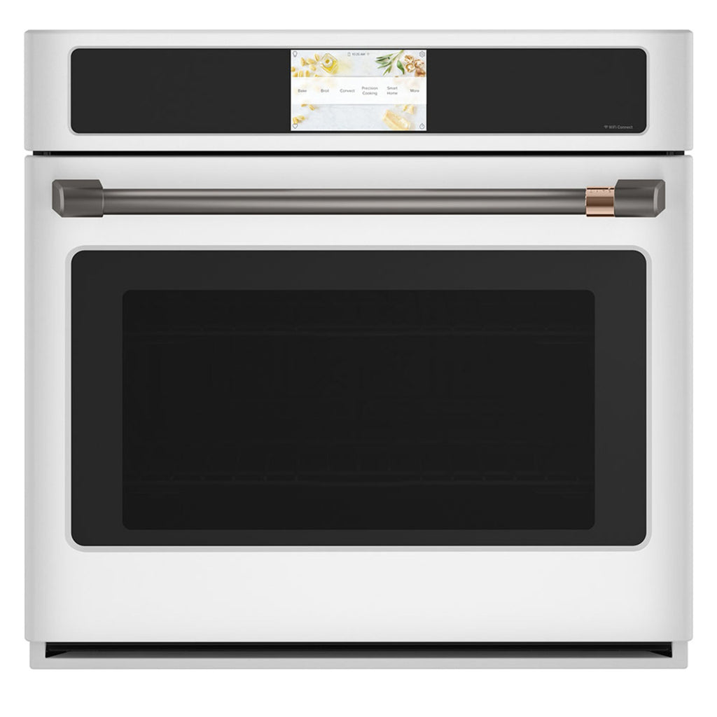 30" Built-In Convection Single Wall Oven with No-Preheat Air Fry in Matte White with Brushed Black hardware