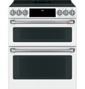 30" Induction Range with Double Oven and No-Preheat Air Fry in Matte White with Brushed Stainless hardware
