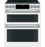 30" Induction Range with Double Oven and No-Preheat Air Fry in Matte White with Brushed Stainless hardware