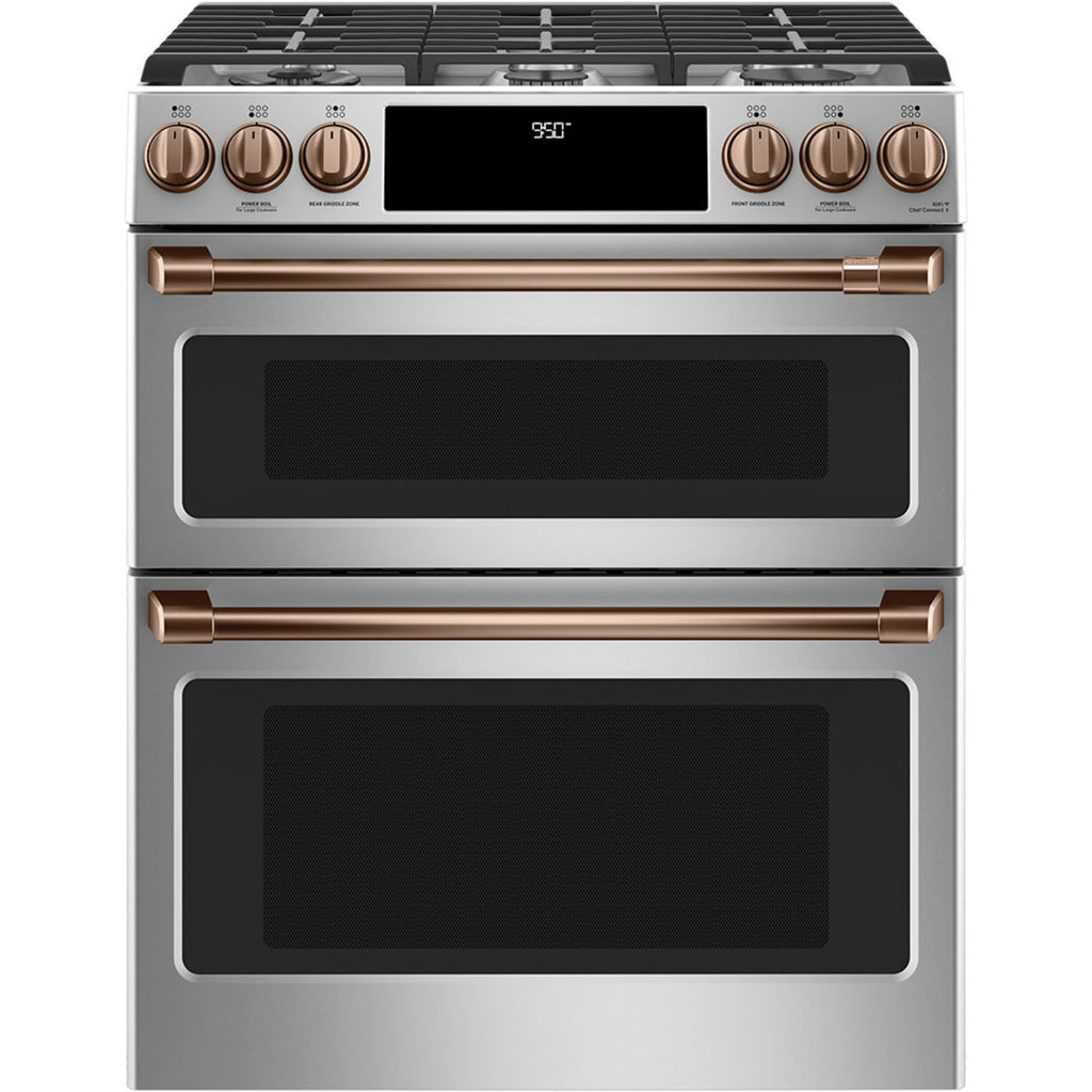 30" Dual-Fuel Range with Double Oven and No-Preheat Air Fry in Stainless Steel with Brushed Copper hardware