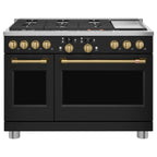 48" Smart Dual-Fuel Commercial-Style Range with No-Preheat Air Fry in Matte Black with Brushed Brass hardware