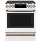 30" Slide-In Dual-Fuel Range with No-Preheat Air Fry in Matte White with Brushed Copper hardware