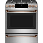 30" Slide-In Dual-Fuel Range with No-Preheat Air Fry in Stainless Steel with Brushed Copper hardware