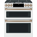 30" Double Oven Gas Range with No-Preheat Air Fry in Matte White with Brushed Bronze hardware