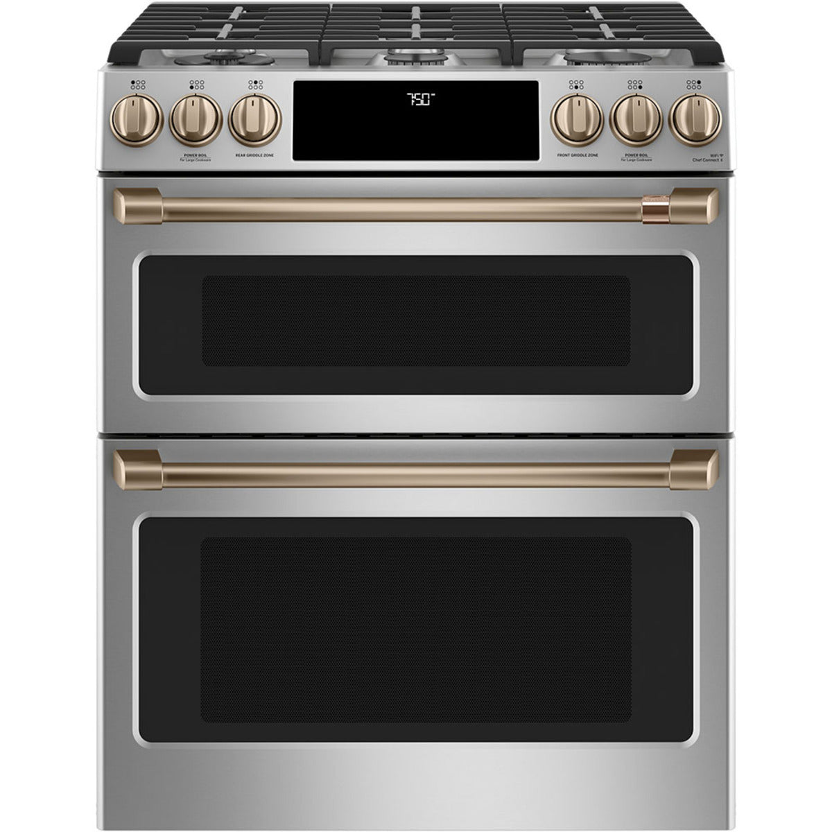 30" Double Oven Gas Range with No-Preheat Air Fry in Stainless Steel with Brushed Bronze hardware