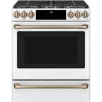 30" Slide-In Gas Range with Convection and No-Preheat Air Fry in Matte White with Brushed Bronze hardware