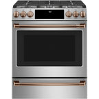 30" Slide-In Gas Range with Convection and No-Preheat Air Fry in Stainless Steel with Brushed Copper hardware