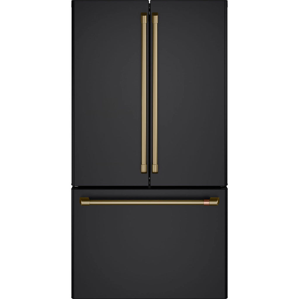 23.1 Cu. Ft. Counter-Depth French-Door Refrigerator in Matte Black with Brushed Brass hardware