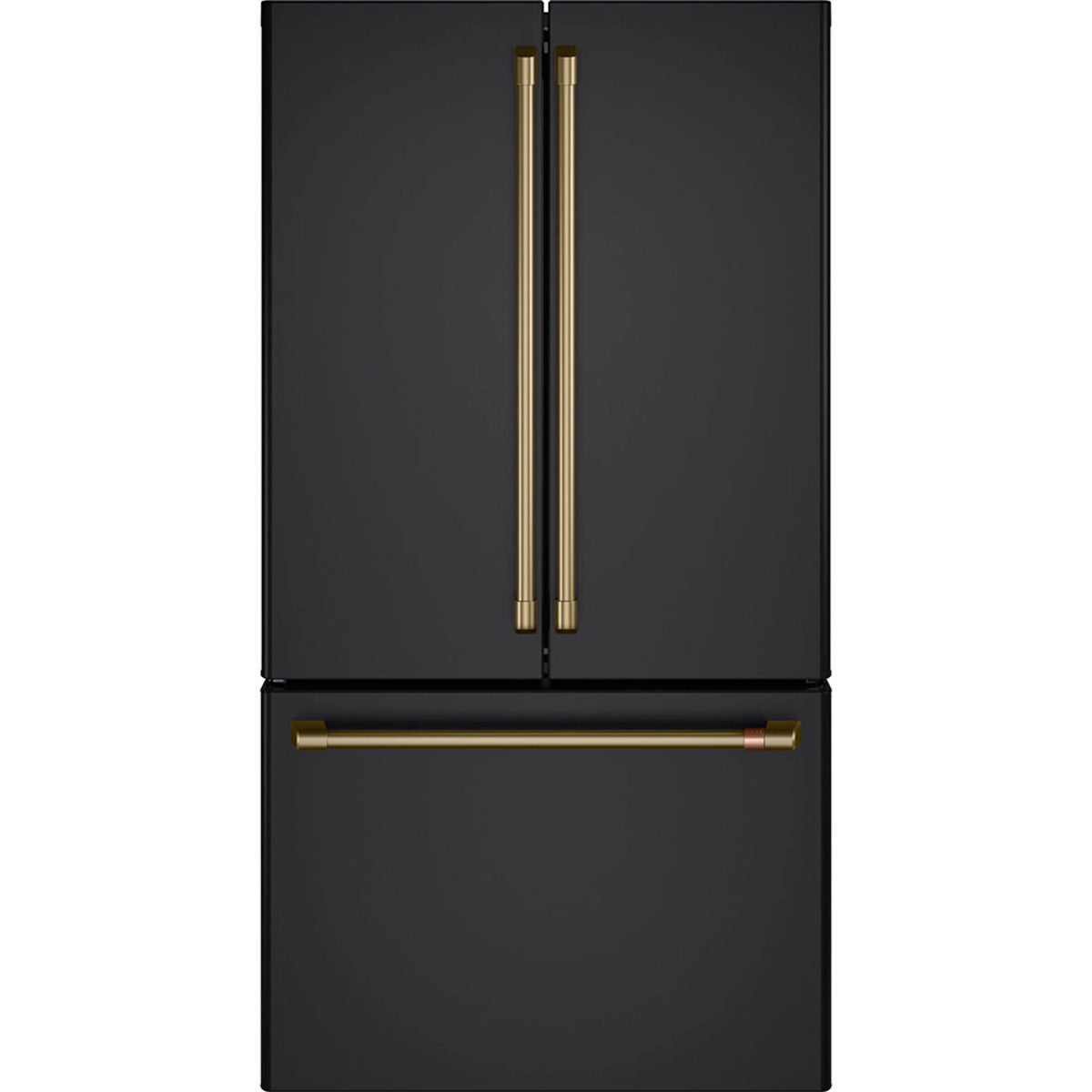 23.1 Cu. Ft. Counter-Depth French-Door Refrigerator in Matte Black with Brushed Brass hardware