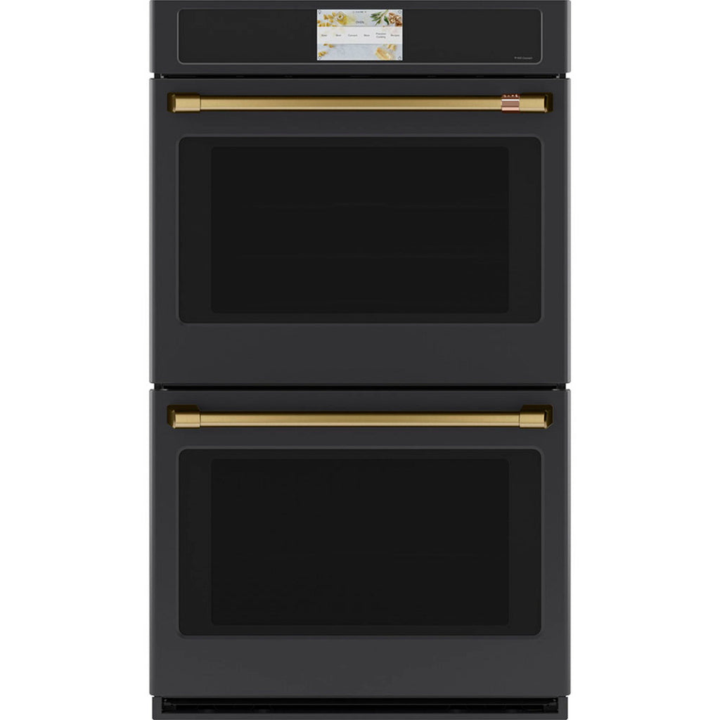 30" Built-In Convection Double Wall Oven in Matte Black with Brushed Brass hardware