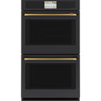 30" Built-In Convection Double Wall Oven in Matte Black with Brushed Brass hardware
