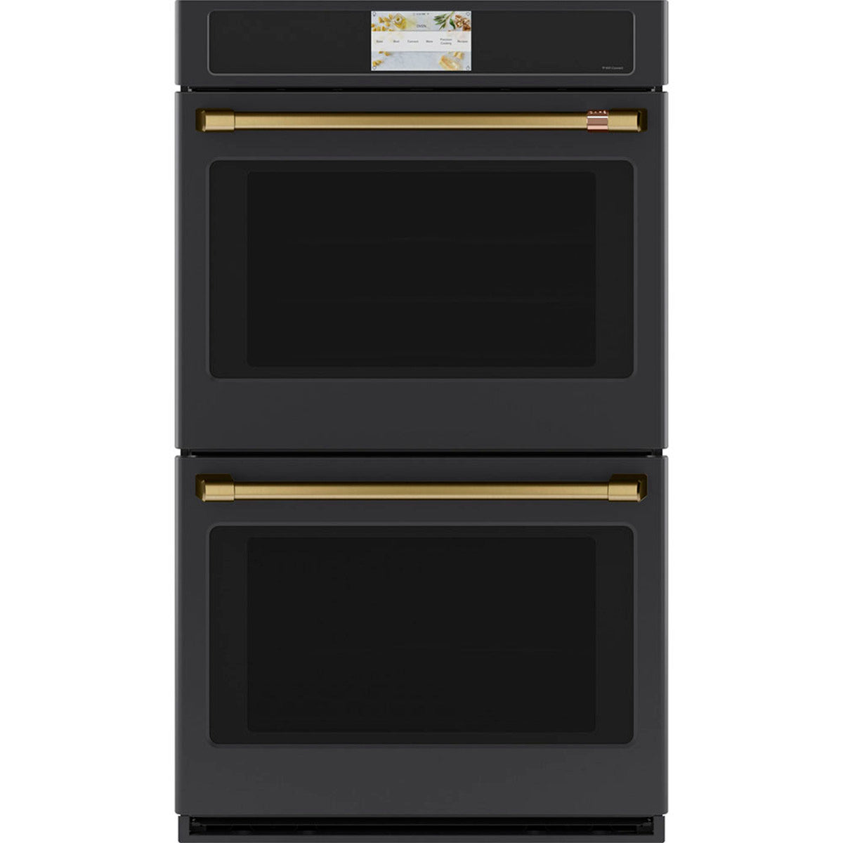 30" Built-In Convection Double Wall Oven in Matte Black with Brushed Brass hardware