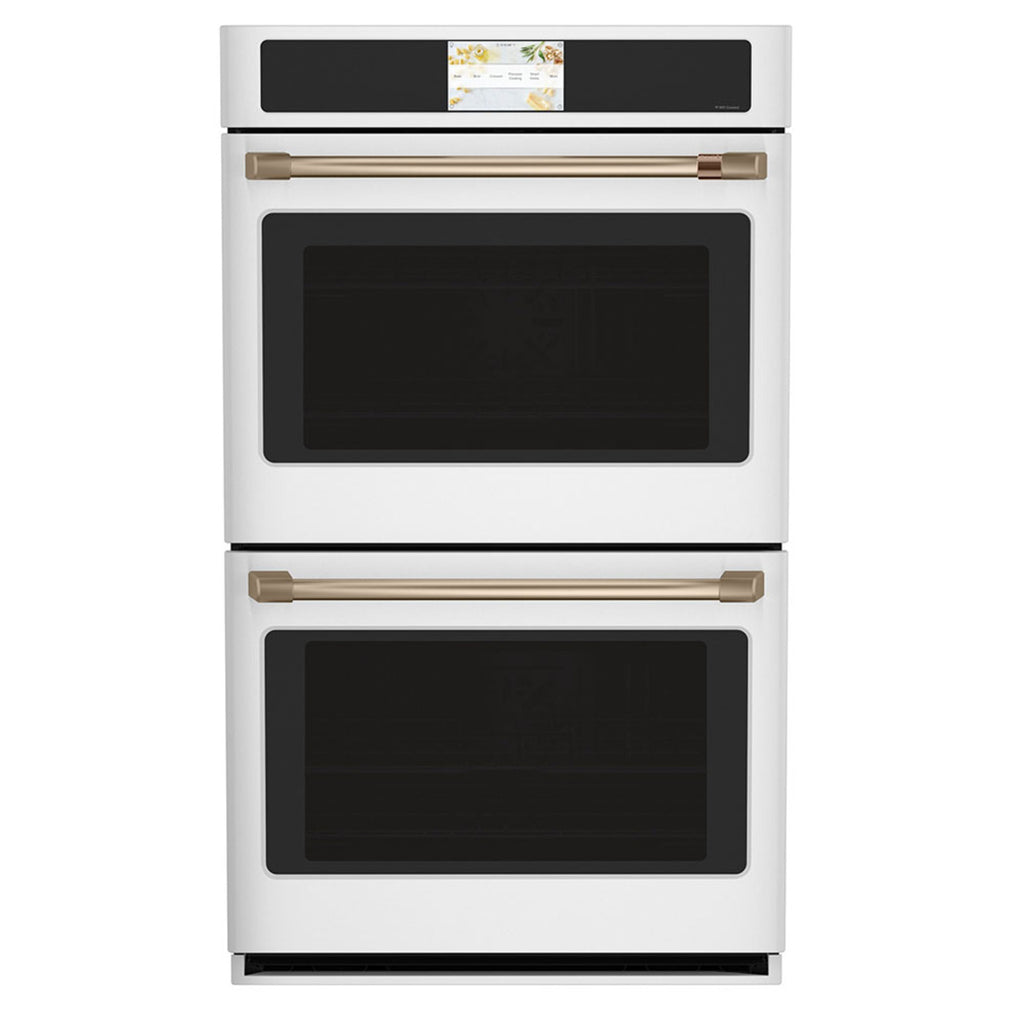 30" Built-In Convection Double Wall Oven in Matte White with Brushed Bronze hardware