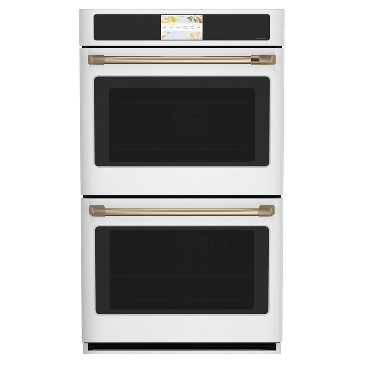 30" Built-In Convection Double Wall Oven in Matte White with Brushed Bronze hardware
