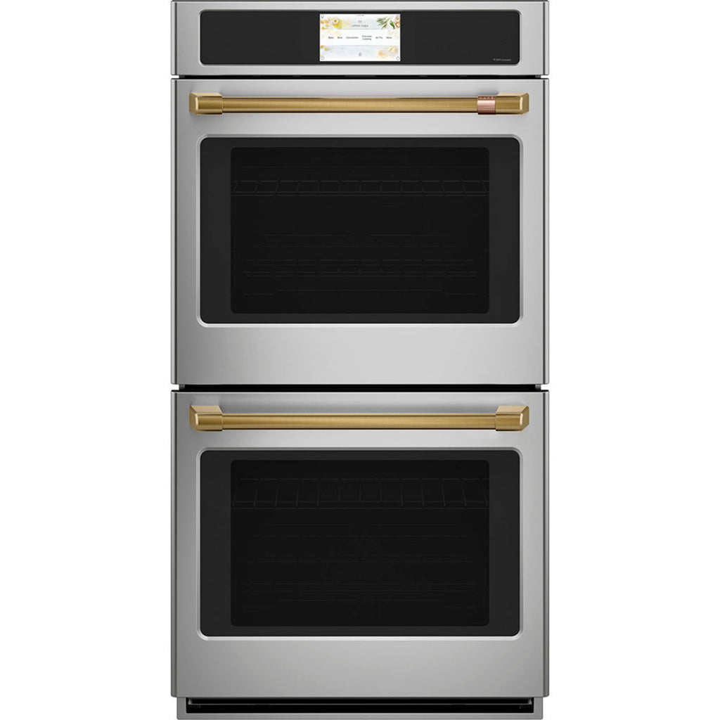 30" Built-In Convection Double Wall Oven in Stainless Steel with Brushed Brass hardware