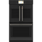 30" Built-In French-Door Double Convection Wall Oven in Matte Black with Brushed Black hardware