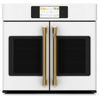 30" Built-In French-Door Single Convection Wall Oven in Matte White with Brushed Brass hardware