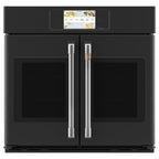 30" Built-In French-Door Single Convection Wall Oven in Matte Black with Brushed Stainless hardware