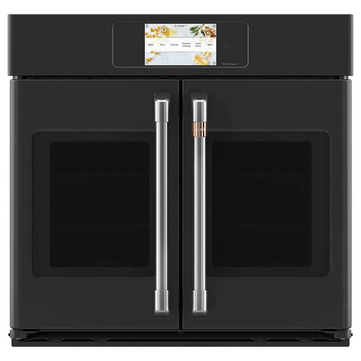 30" Built-In French-Door Single Convection Wall Oven in Matte Black with Brushed Stainless hardware