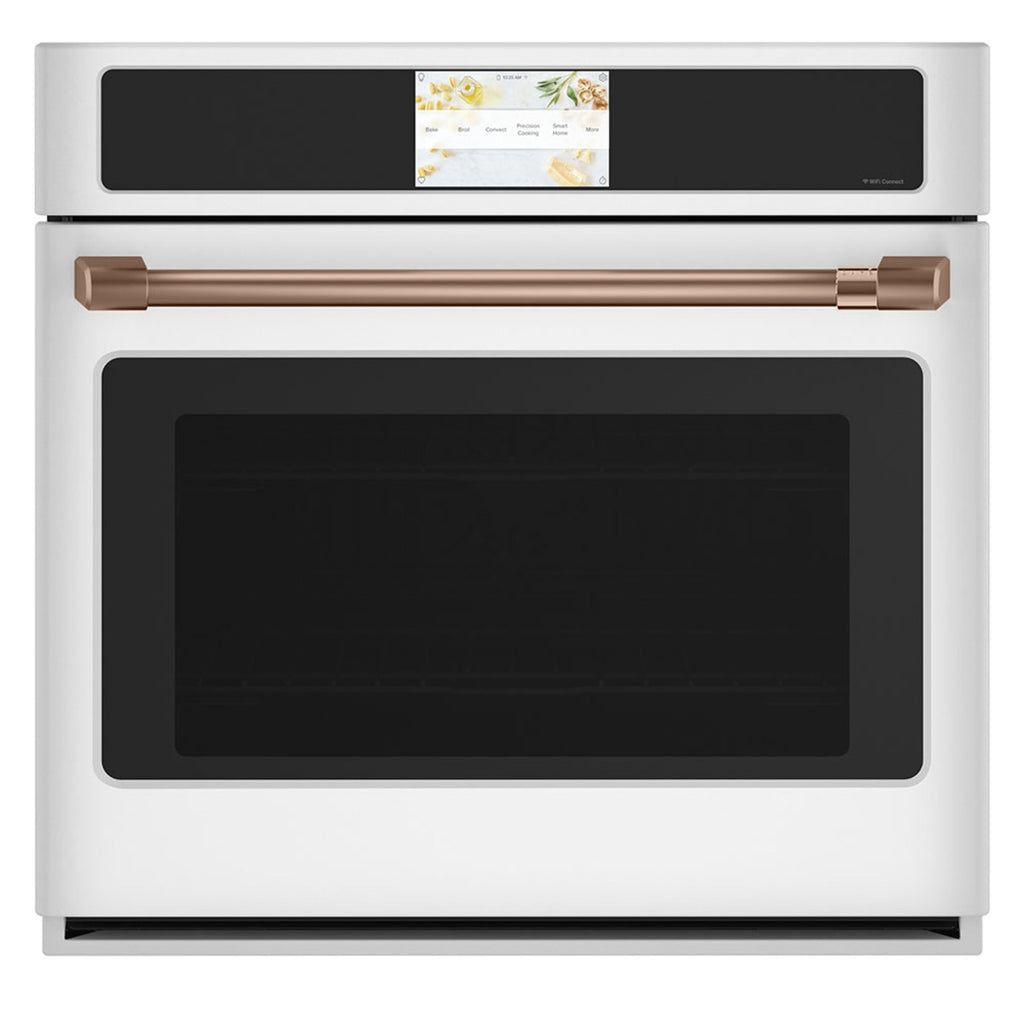 30" Built-In Convection Single Wall Oven with No-Preheat Air Fry in Matte White with Brushed Copper hardware