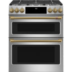 30" Dual-Fuel Range with Double Oven and No-Preheat Air Fry in Stainless Steel with Brushed Brass hardware